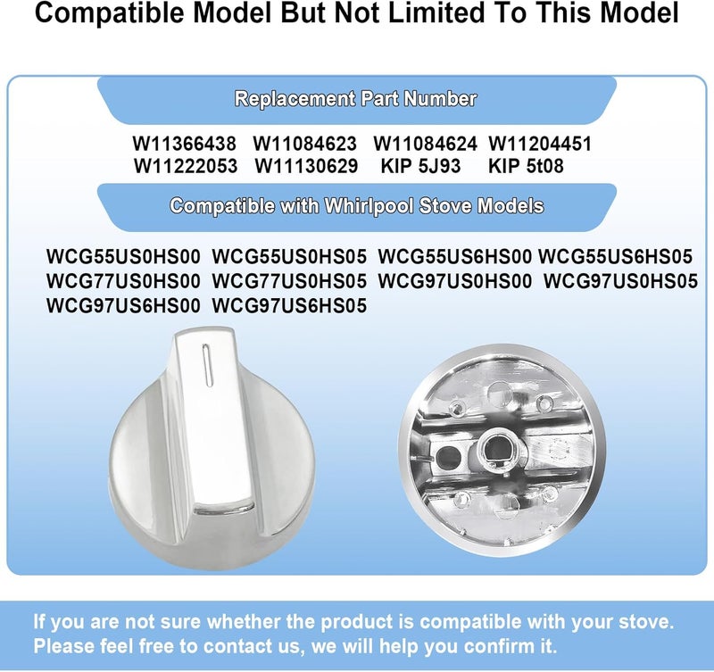 Gesleben W11366438 Stove Knobs Compatible with Whirlpool Electric Range Burner Control Knob WCG55US0HS00 WCG55US0HS05 WCG55US6HS00 WCG55US6HS05 WCG77US0HS00 WCG77US0HS05 Gas Stove Knobs - 5PCS - Image 2